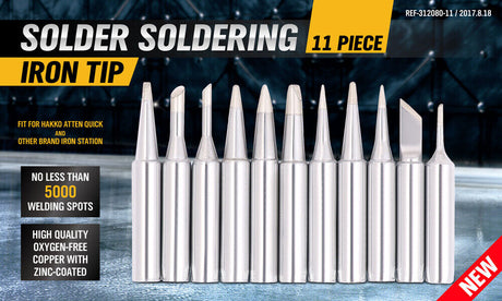 Set of 11 Lead-Free Soldering Iron Tips with Outer Diameter 1/4" and Inner Diameter 1/6" for Various Soldering Stations