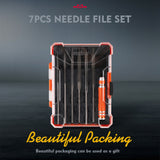 Comprehensive 7-Piece Mini Needle File Set - Includes Six File Types and Ergonomic Handle for Wood and Metal Carving