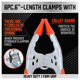 Set of 6 Heavy Duty 6-Inch Spring Clamps with Non-Slip Rubber Grip and 2.5-Inch Jaw Opening for Carpentry and DIY