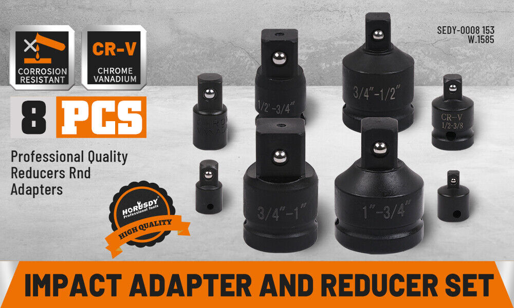 Durable 8-Piece Impact Socket Reducer Set - Includes Adaptors for Ratchet Wrenches in Various Sizes, with a Unique Storage Case