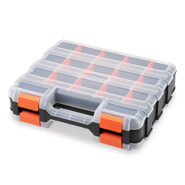 HORUSDY Double-Sided Tool Box with 34 Compartments, Removable Dividers, and Durable Impact-Resistant Design