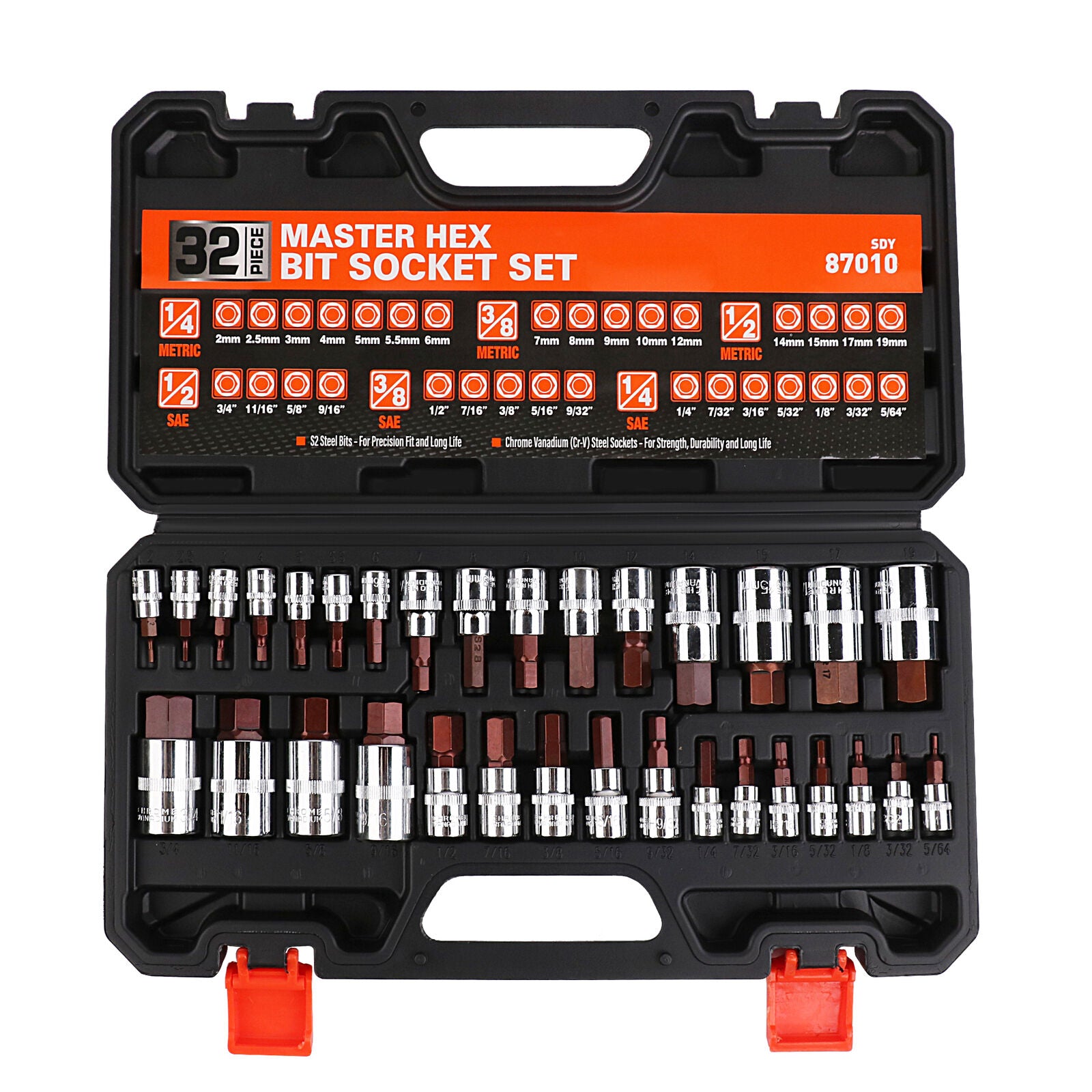 32Pc Hex Bit Socket Set - Versatile SAE/Metric Allen Key Set. Durable construction. Secure storage case. Smooth insertion.