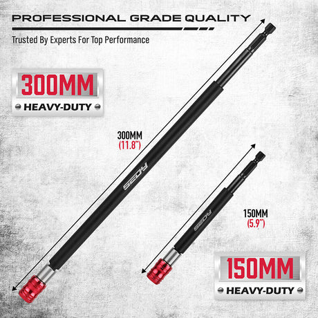 Two-piece SEDY magnetic drill bit extension set with a red quick-release collar, crafted for secure bit retention and rapid bit changes.