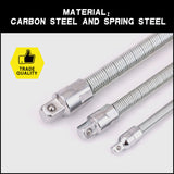 Durable 3-Piece Flexible Socket Extension Bar Set for 1/2", 1/4", 3/8" drives, featuring high hardness and magnetic device for secure socket hold.
