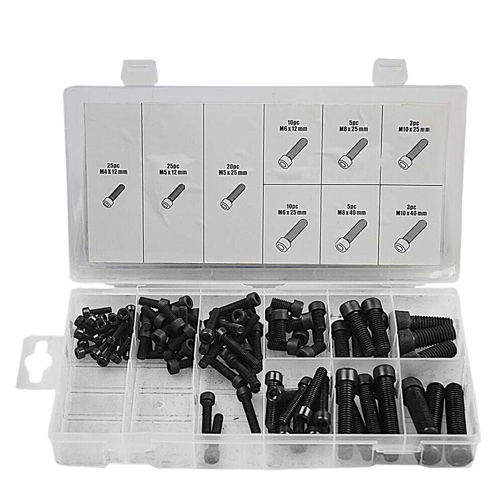 Complete 150-Piece Black Grub Screw Assortment Kit Ranging from 5mm to 8mm