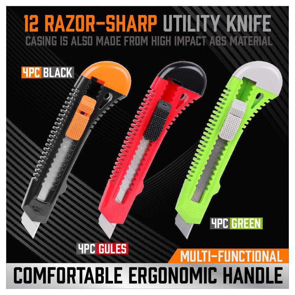 Diverse Set of 22 Retractable Utility Knives with Snap-Off Blades and 10 Additional Blades Included