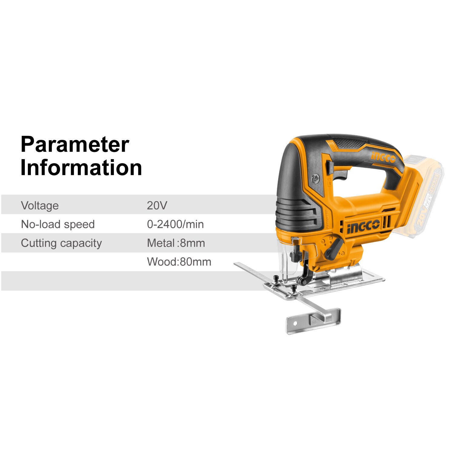 INGCO Jig Saw 20V Cordless Lithium Safety Cover Wood Metal Cutting With 5 Blades