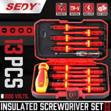 SEDY 13-Piece VDE Certified 1000V Insulated Electrician Screwdriver Set with Magnetic Tips and Replaceable Handle