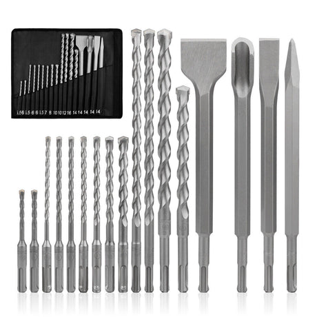 HORUSDY 17Pcs Drill Bits Set with SDS Plus Rotary Hammer, Including Chisels for Masonry, Concrete, and Brickwork