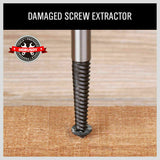 Heavy-duty 6Pc Damaged Screw Extractor Kit designed for easy removal of stripped, rusted, or broken screws and bolts. Includes reverse thread bits in various sizes with durable black oxidation finish.