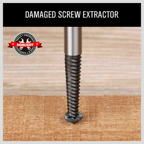 Heavy-duty 6Pc Damaged Screw Extractor Kit designed for easy removal of stripped, rusted, or broken screws and bolts. Includes reverse thread bits in various sizes with durable black oxidation finish.