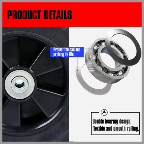 Durable 8-Inch Trolley Wheel with Solid Plastic Rim for Lawnmowers - 12MM Bore Size, Lightweight and Puncture-Proof