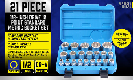 Complete 21Pc 12-Point Socket Set in Blue Storage Case