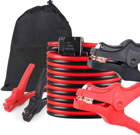 Heavy Duty 12FT 3000AMP Jumper Leads with Insulated Clamps and Reverse Polarity Alert for Safe Battery Boosting