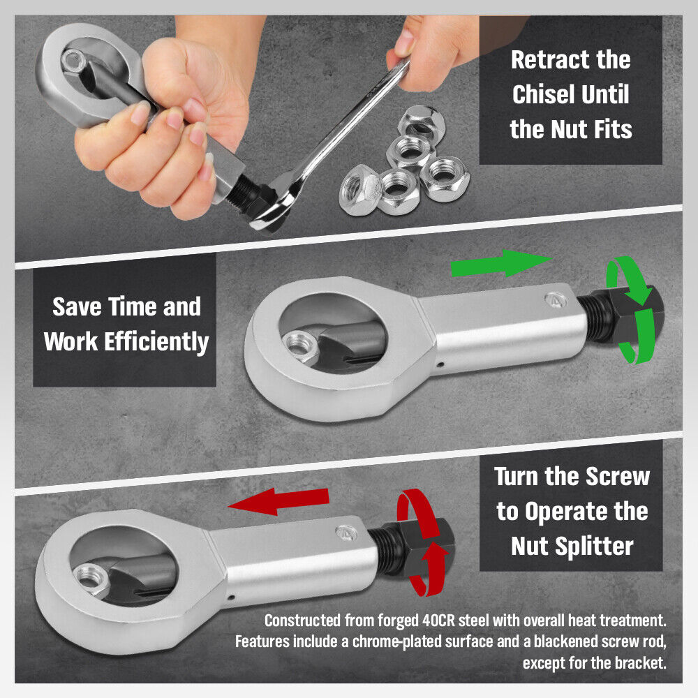 SEDY 4-Piece Heavy-Duty Metal Nut Splitter Kit for Removing Corroded and Damaged Nuts, Made of 40CR Steel