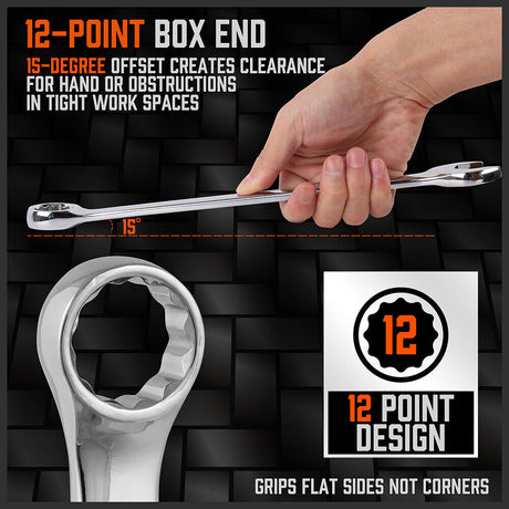 HORUSDY 15-Piece Metric Combination Spanner Set, CRV Silver, Chrome Vanadium Steel, Heat Treated, Nickel Chrome Plated, Sizes 8-22mm