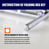 10-piece metric folding hex key set in a pocket-sized aluminum holder. Hardened chrome vanadium steel keys range from H1.5 to H6. For professionals and DIYers.