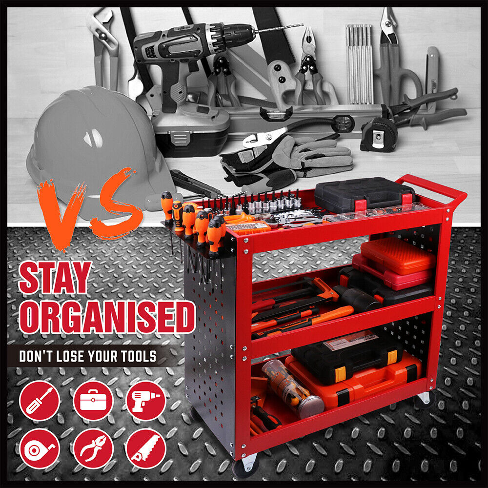 Heavy-Duty Tool Storage Trolley with Pegboard Hooks, efficient organization and easy mobility for workshop tools.