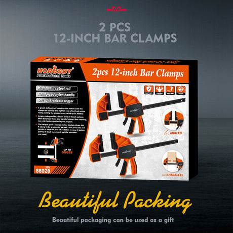 2-Pack HORUSDY 12-inch Woodworking Bar Clamps with Quick Clamp and Spreader Function, 300Lbs Load Capacity