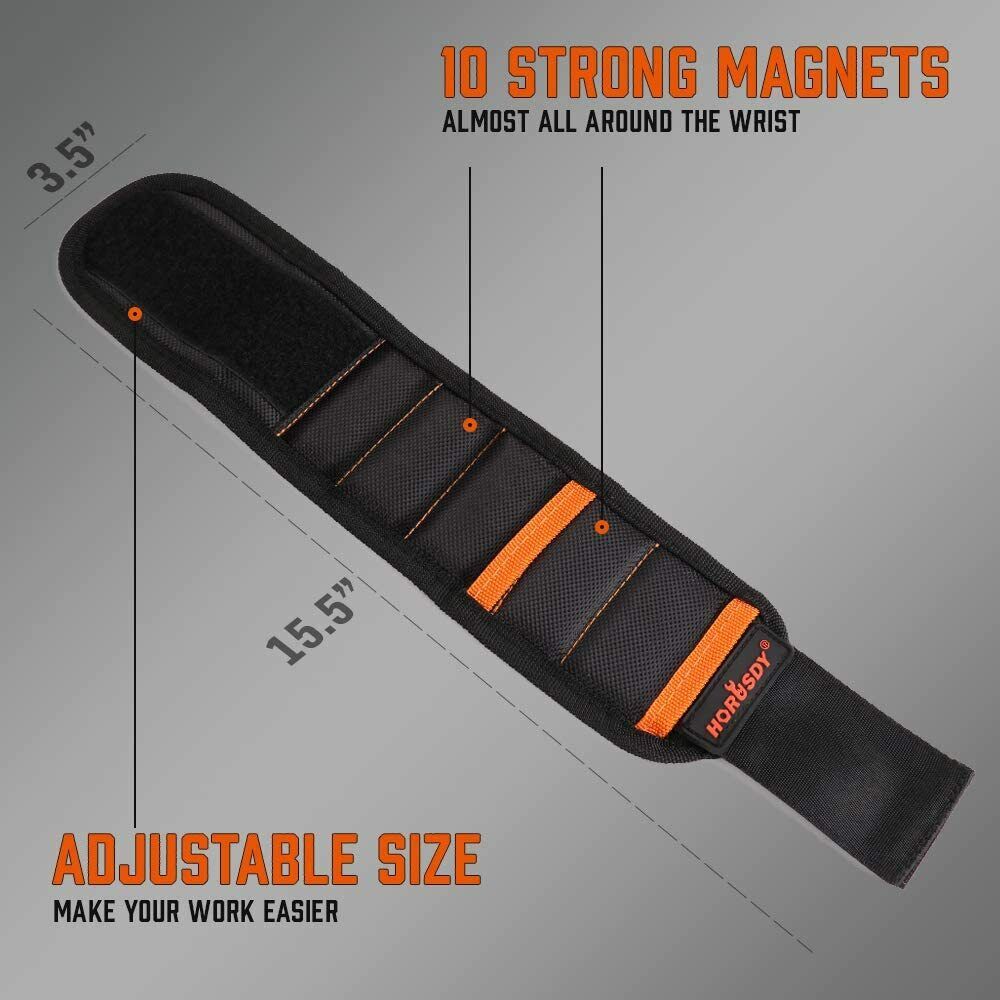 Magnetic Wristband with Universal Socket Grip for Holding Screws, Nails, and Tools