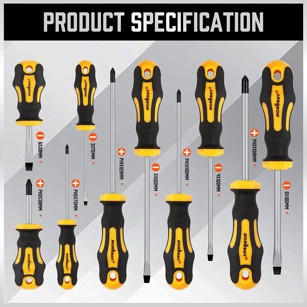 Durable HORUSDY 11-Piece Magnetic Screwdriver Set in Storage Box, Featuring Ergonomic Non-Slip Handles and Strong Magnetic Heads for Easy Screw Handling