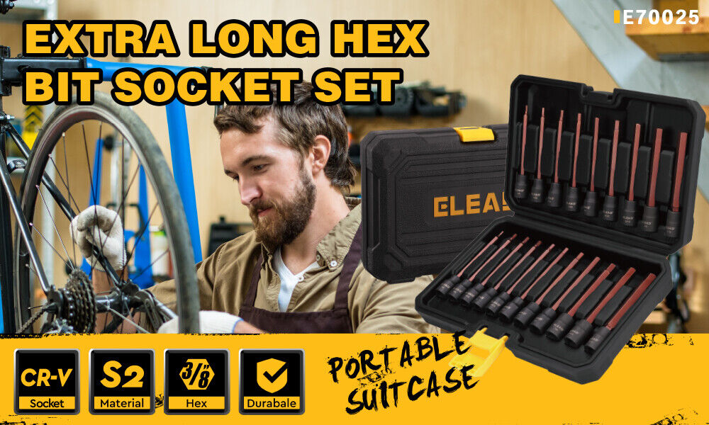ELEAD 20Pc Extra Long Hex Bit Socket Set - 3/8 inch Drive, SAE and Met ...
