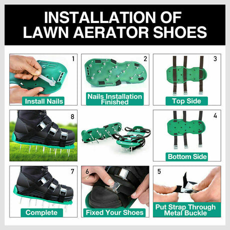 Lawn Aerator Shoes with Spikes and Triple Strap Design for Garden Lawn Care