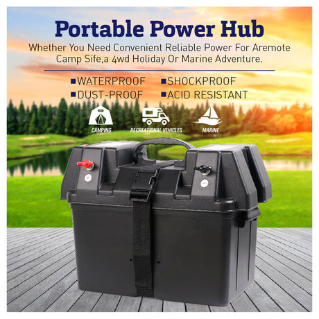 Sturdy 12V Deep Cycle Battery Box with USB Ports and Voltmeter for Outdoor Power Needs