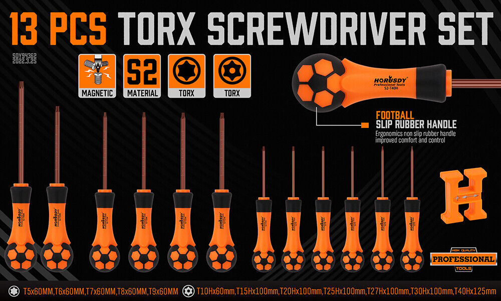 Durable 13-Piece Magnetic Torx Screwdriver Set with Tamper Proof Star Keys and Ergonomic Anti-Slip Handles