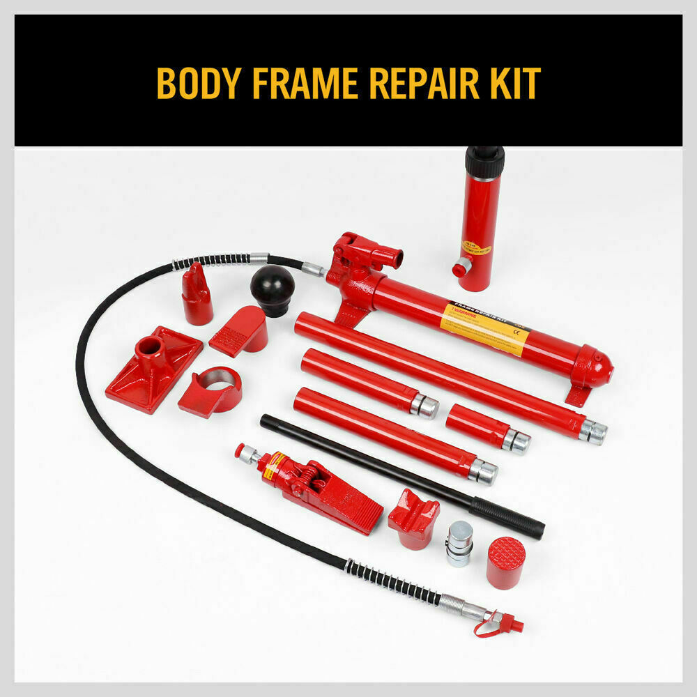 Complete 10-Ton Hydraulic Porta Power Kit for Auto Body Dent Removal and Frame Repairs with Carrying Case