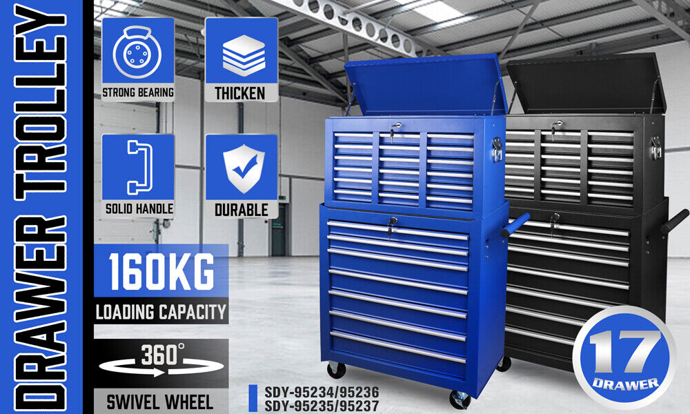 17Drawer Tool Box Trolley Heavy Duty Storage Cart Garage To