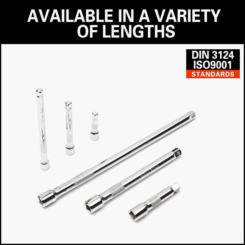 Durable 9-Piece Extension Bar Set with 1/4", 3/8", 1/2" Drive Sizes - Chrome Vanadium Steel, Spring-Loaded Ball Detent