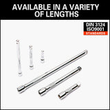 Durable 9-Piece Extension Bar Set with 1/4", 3/8", 1/2" Drive Sizes - Chrome Vanadium Steel, Spring-Loaded Ball Detent