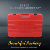 HORUSDY 30-Piece Oil Filter Socket Set, including Adaptors and Jaw Wrench, in Durable Storage Case for Efficient Auto Maintenance