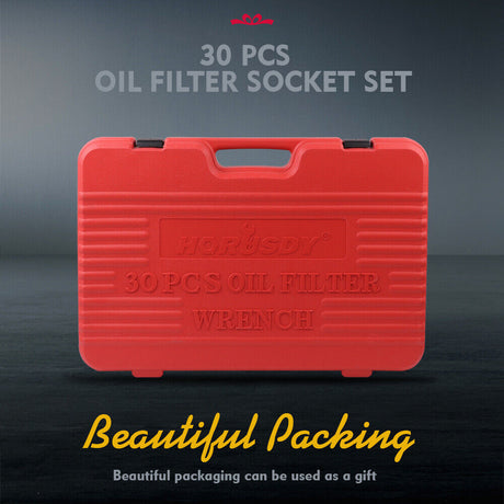 HORUSDY 30-Piece Oil Filter Socket Set, including Adaptors and Jaw Wrench, in Durable Storage Case for Efficient Auto Maintenance