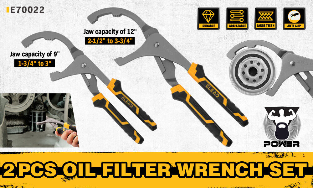 ELEAD 9 and 12-inch Adjustable Oil Filter Wrenches with Forged Carbon Steel and Ergonomic Grips for Efficient Auto Repairs