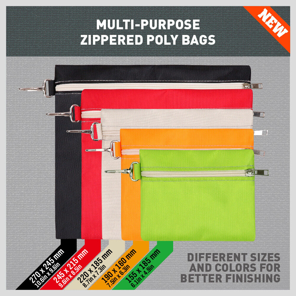 Set of 5 Color-Coded Multipurpose Storage Pouches - Zippered, Polyester, for Office, Tools, and Travel Organization