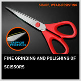 Image of a versatile 3-piece stainless steel scissors set, featuring sizes 215mm, 210mm, and 180mm, ideal for kitchen, home, and office use.