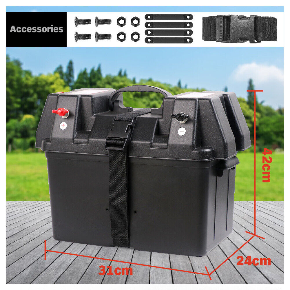 Sturdy 12V Deep Cycle Battery Box with USB Ports and Voltmeter for Outdoor Power Needs