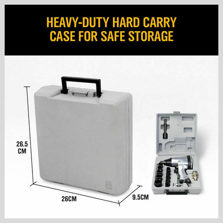 Complete 17-piece pneumatic air impact wrench kit with metric sockets and accessories for automotive and workshop use