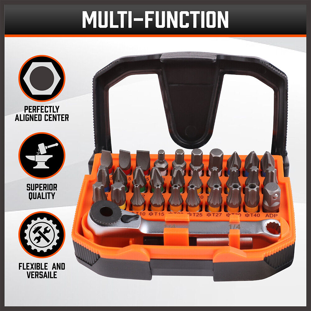 Versatile 32-Piece 1/4" Mini Ratchet and Screwdriver Set with Durable S2 Steel Bits and Reversible Spanner