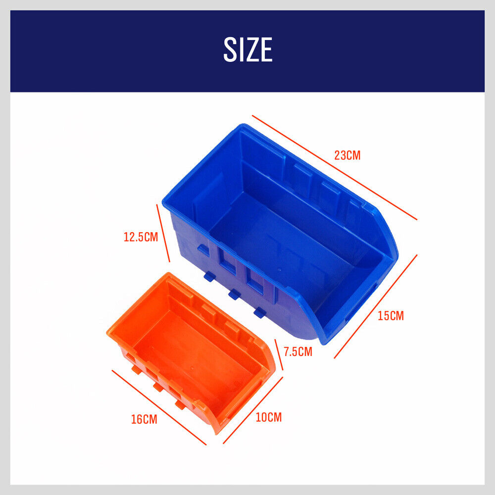 Mobile garage storage bin rack with 92 detachable bins and swivel wheels for organized tool and part organization.