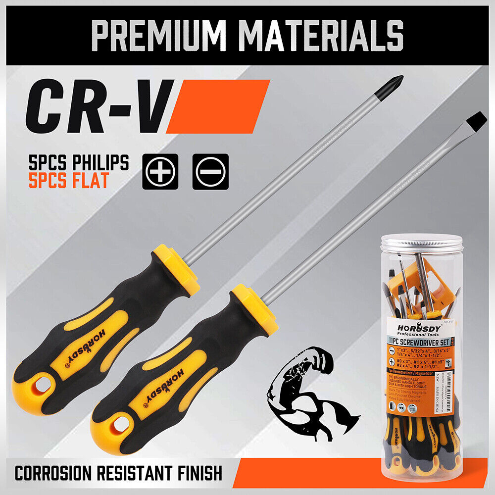 Durable HORUSDY 11-Piece Magnetic Screwdriver Set in Storage Box, Featuring Ergonomic Non-Slip Handles and Strong Magnetic Heads for Easy Screw Handling