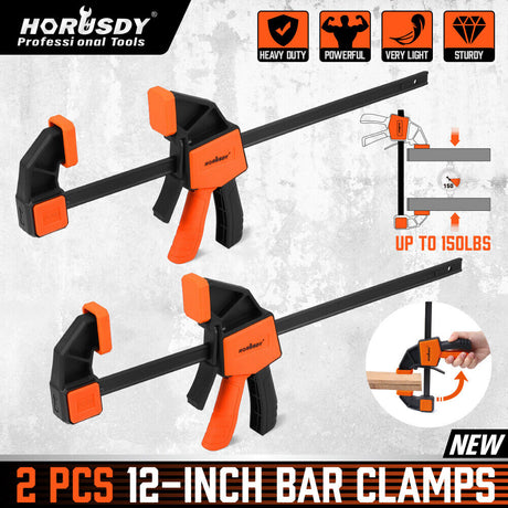 Set of 2 HORUSDY 12-inch Quick F Clamps with Adjustable 150Lbs Load Limit for Woodworking