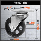 Set of four 3.5-inch Heavy Duty Steel Castor Wheels, featuring industrial-grade bearings, swivel casters with a 500KG per wheel loading capacity, and a robust steel construction for long-lasting use