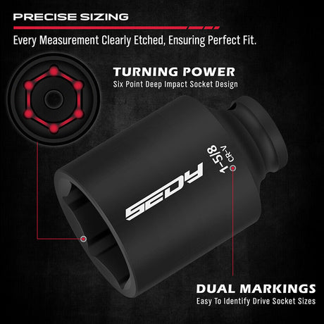 SEDY 8Pcs Deep Impact Socket Set with SAE Measurements and Adapter for Axle Nut Wrenches