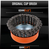 4-inch heavy-duty steel wire wheel cup brush for rust removal and surface preparation, compatible with M14 angle grinders