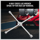 Heavy-Duty 20-Inch 4-Way Cross Wheel Wrench with 17mm, 19mm, 21mm, 23mm Sockets