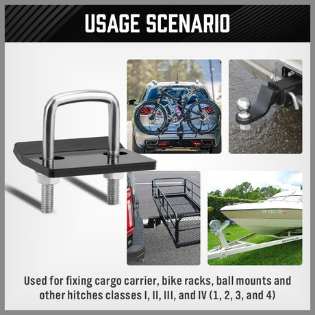 HORUSDY anti-rattle stabilizer hitch bracket with size markings, suitable for SUVs, vans, cars, and trailers