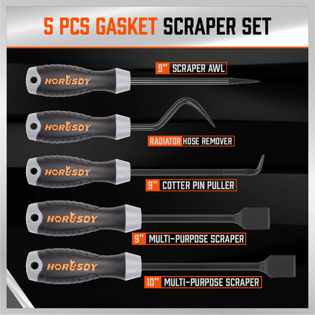 Versatile 5-Piece Pick, Hook, and Scraper Set - Ergonomic Design, CR-V Steel for Seals, Gaskets, and Detailed Work